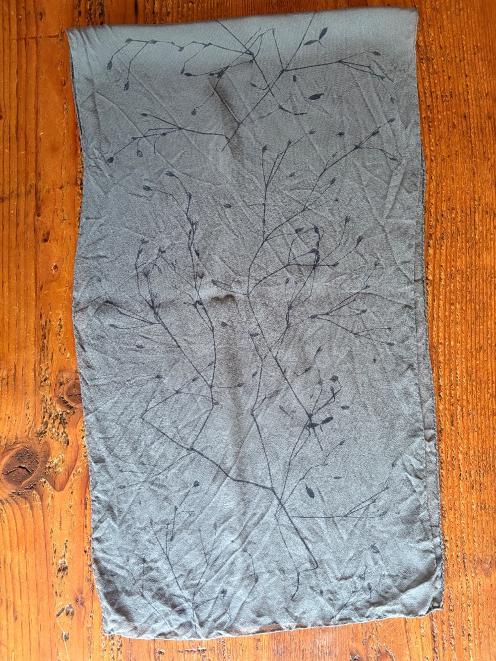 100% Silk Scarf in Gray with a Branch Like Print Sheer - Picture 9 of 13